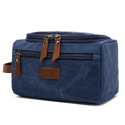 Guangzhou Factory OEM Vintage Portable Cotton Canvas Mens Toiletry Kit Bag